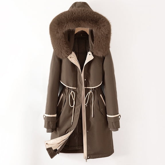 Women Daily Plus Size Winter Coat Lapel Collar Long Sleeve Jacket Vintage Thicken Coat Jacket Warm Hooded Thick Padded Outerwear Girl Warm Coat Drawstring Jacket Women Women Thicken Warm Elegant down