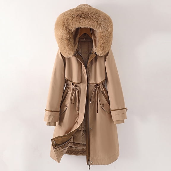 Women Daily Plus Size Winter Coat Lapel Collar Long Sleeve Jacket Vintage Thicken Coat Jacket Warm Hooded Thick Padded Outerwear Girl Warm Coat Drawstring Jacket Women Women Thicken Warm Elegant down