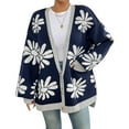 thumbnail image 1 of Women Daisy Floral Cardigan Casual Button Down Open Front Knitted Sweater Oversized Long Sleeve Coat With Pockets, 1 of 9