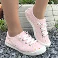 thumbnail image 1 of Women Daisy Floral Print Canvas Sneakers, Lightweight Breathable Lace Up Walking Flats Non Slip Rubber Sole Casual Daily Shoes, 1 of 6