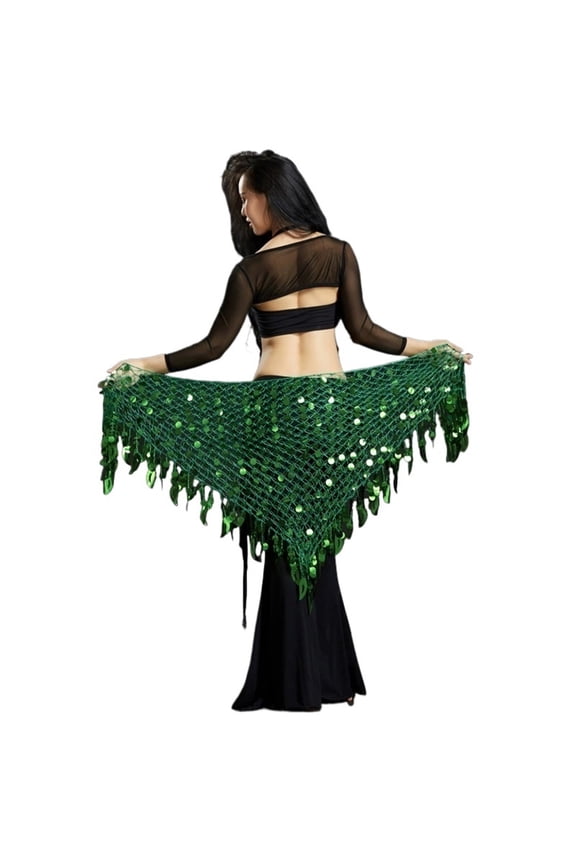 Women Dance Clothes Belt Sparkle Wrap Belts Crochet Net Paillette Shawl Belly Dance Hip Scarf