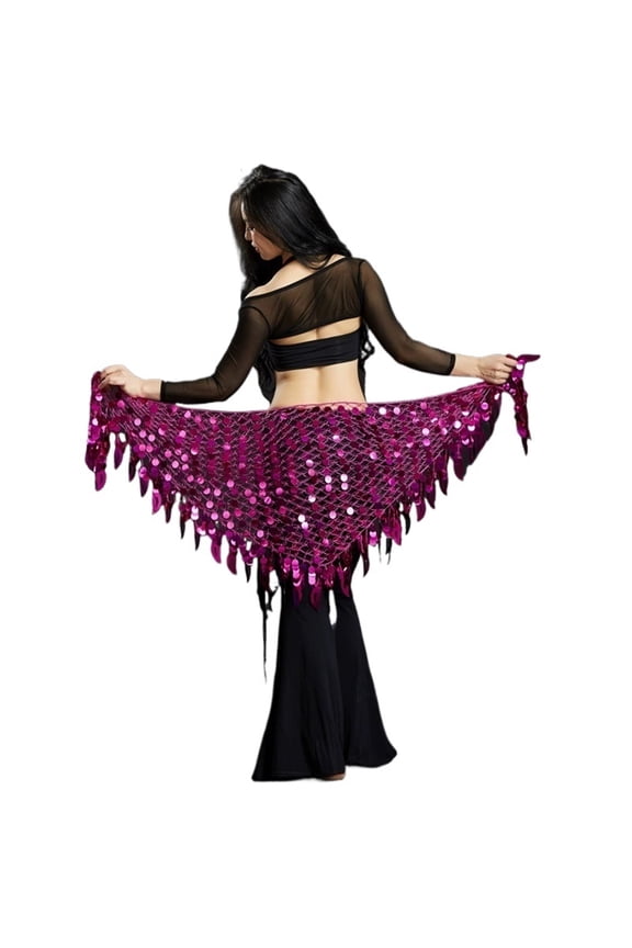 Women Dance Clothes Belt Sparkle Wrap Belts Crochet Net Paillette Shawl Belly Dance Hip Scarf