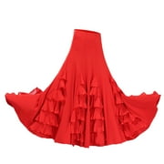 ملابس رقص نسائية Tango Cha Cha فستان فلامنكو إسباني تنورة ماكسي تنورة رقص تنورة es Ballroom - أحمر ، كما هو موضح