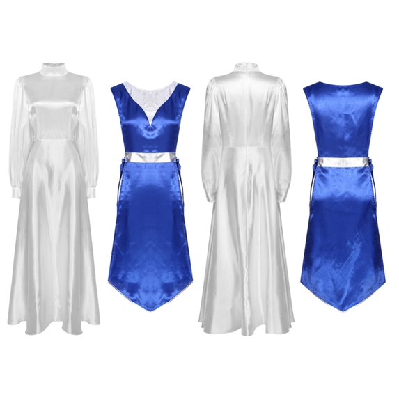 Women Dance Costumes Long Dress With Metallic Satin Tunic For Liturgical Praise Worship Dance Choir Stage Performance