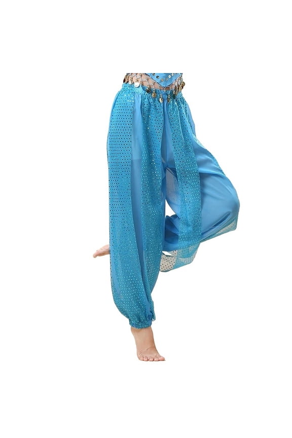 Women Dance Pants Tribal Bellydance Pants Highlights Chiffon Bloomers Stage Performance Dance Practice Trousers