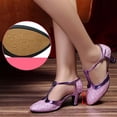 thumbnail image 1 of Women Dance Shoes 2.2" Ankle Strap Latin Dancing Heels Shining Glitter Stiletto Heels -Type F Purple US Size 8, 1 of 7