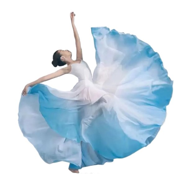 Women Dance Training Skirt Gradient Elegant Performance Swing Skirt Wrap 720 Degree Skirt