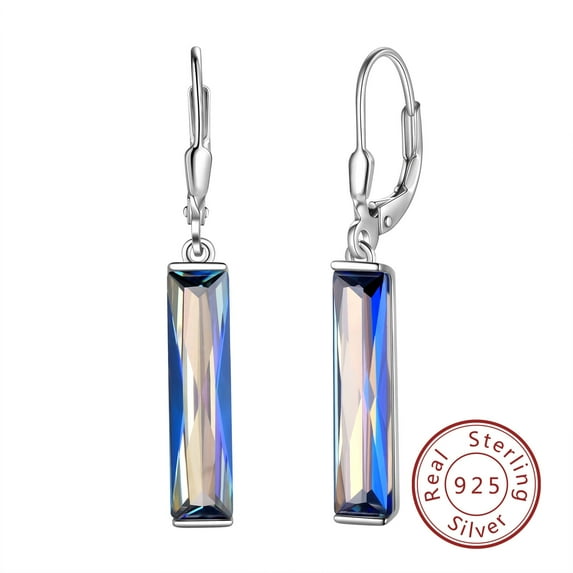 Women Dangle Earrings Blue Mystic Topaz Earrings Drop 925 Sterling Silver Leverback Rectangle Jewelry Mother's Day Gifts