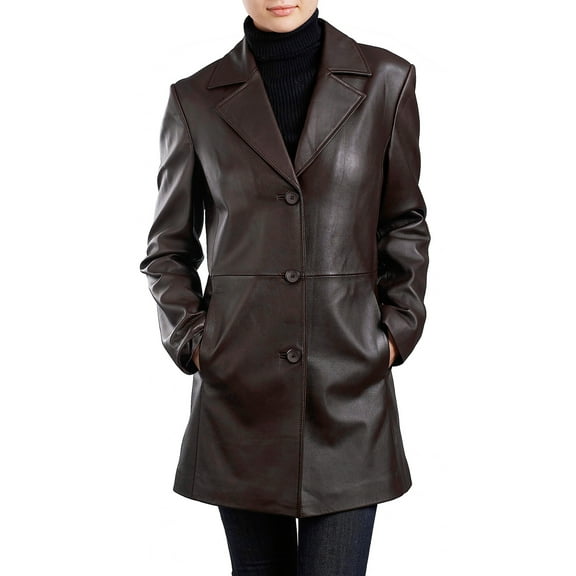 Women Danielle New Zealand Lambskin Leather Walking Coat (Regular & Plus Size)