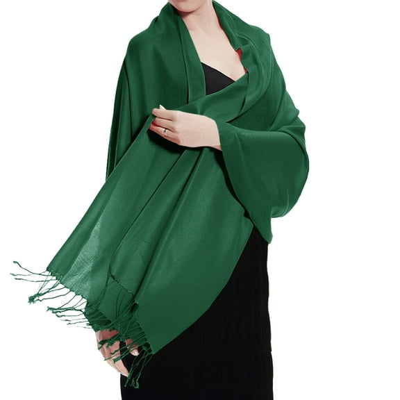 TZ Promise Women Dark Green Pashmina Shawl and Wrap Soft Solid Color Scarf with Fringes