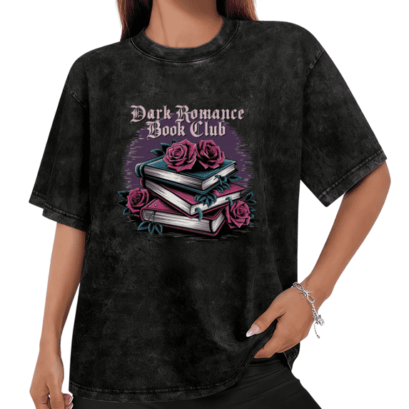 Women Dark Romance Book Club Skull Rose Graphic Tees T Shirt Tops Round Neck Cotton Washed T Shirt Black S-2XL Plus Size