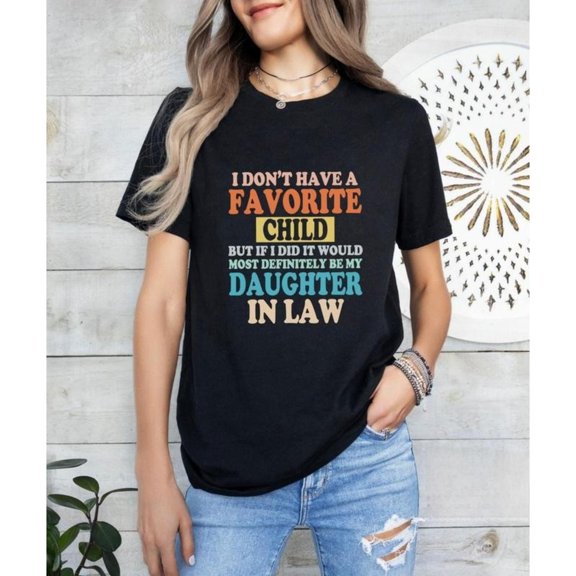 Women Daughter In Law Graphic Cotton T Shirt Casual Comfortable Short Sleeve Round Neck Top Black S-5XL