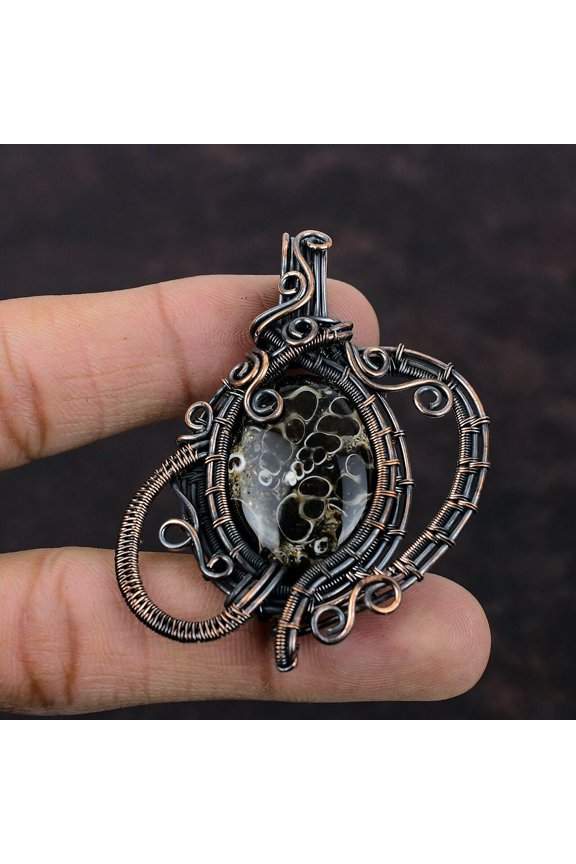 Women Day Gift Turritella Agate Copper Gift For Mom Wire Wrapped Pendant 2.56"