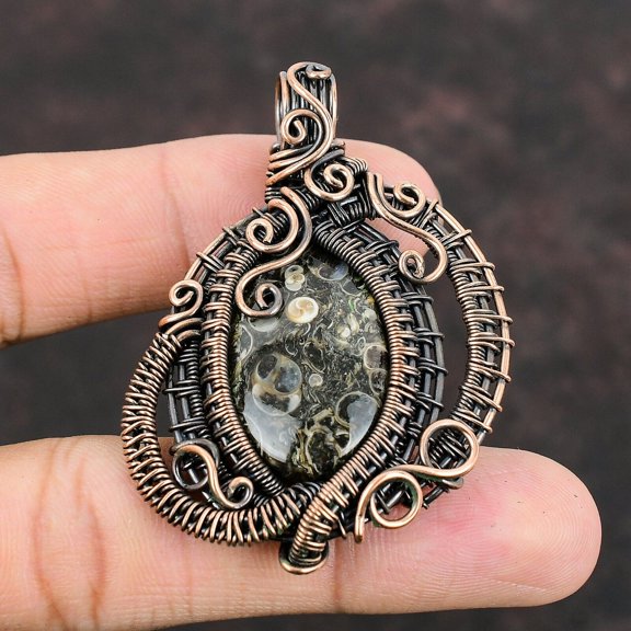 Turritella Agate Pendant Copper Wire Wrapped Pendant Gemstone Pendant Gift For Her Handmade Women Jewelry Wedding Gift Wrapped Stone Pendant