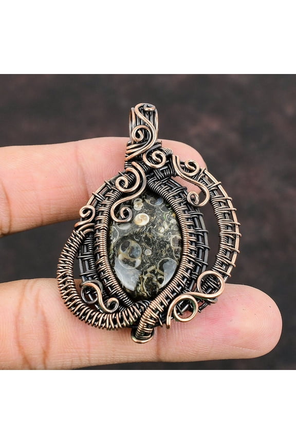 Turritella Agate Pendant Copper Wire Wrapped Pendant Gemstone Pendant Gift For Her Handmade Women Jewelry Wedding Gift Wrapped Stone Pendant