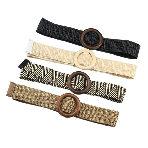 Women Decorative Belt Woven Elastic Stretch Waist Belt Skinny Dress Braided Waist Belt with Wooden Style Buckle,1 Pack, Four color