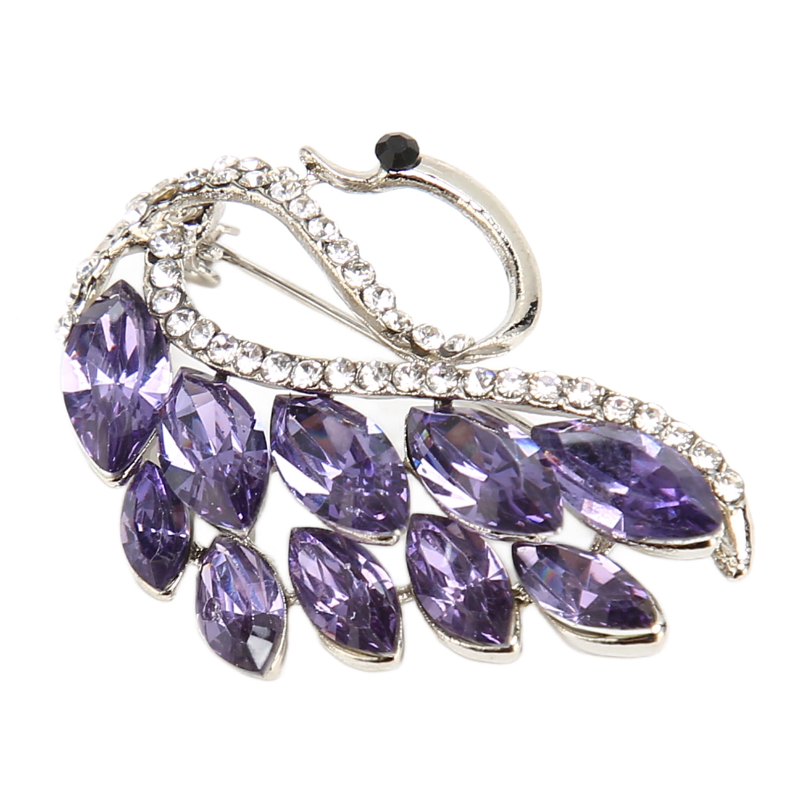 Women Decorative Pin Purple Rhinestone Swan Feather Clothes Lapel Brooch for Daily and Banquet