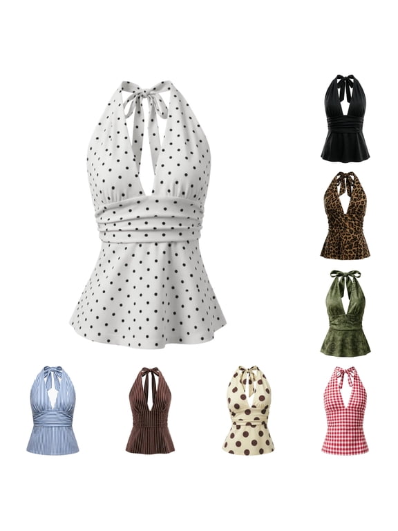 Women Deep V Built in Bra Cowl Halter Tops Going Out Open Back Tank Tops
