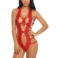 thumbnail image 1 of Women Deep V Halter Lingerie Teddy One Piece Bodysuit Lace Babydoll, 1 of 1