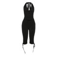 thumbnail image 1 of Women Deep V Halter Top and Cropped Pants Set, Ruched Tie Front Two Piece Outfit, 1 of 4