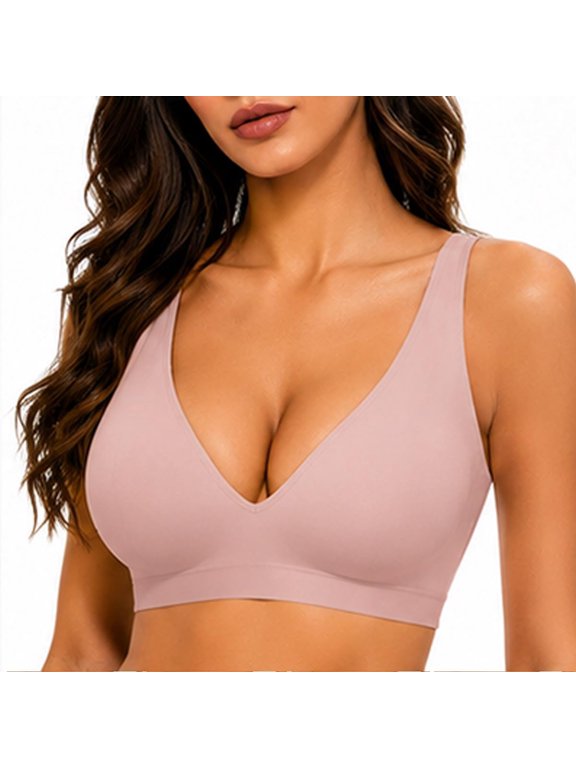 Women Deep V Jelly Bra No Underwire Seamless Wireless Lace Bralette Wide Strap Push Up Supportive for Large Breasts Tshirt Bra