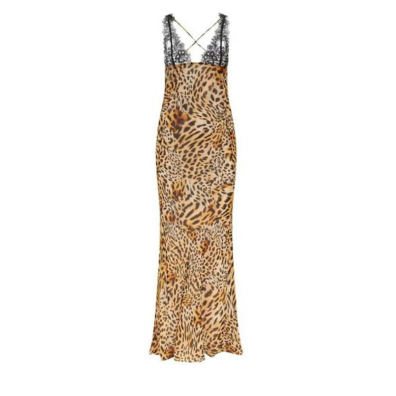 Women Deep V Lace Patchwork Maxi Long Dress Cross Backless Slim Fit Sleeveless Dresses for Night Out Party Club