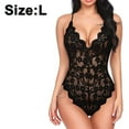 thumbnail image 1 of Women Deep V Lingerie Snap Crotch Teddy Sexy Lace Bodysuit, 1 of 6