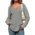 thumbnail image 1 of Women Deep V Neck Long Sleeve Oversized Casual Loose Fit Tunic Tops, 1 of 6