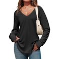 thumbnail image 1 of Women Deep V Neck Long Sleeve Oversized Casual Loose Fit Tunic Tops, 1 of 6