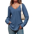 thumbnail image 1 of Women Deep V Neck Long Sleeve Oversized Casual Loose Fit Tunic Tops, 1 of 6