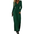 thumbnail image 1 of Women Deep V Neck Long Sleeve Slit 2025 Fall Elegant Formal Wedding Evening Date Prom Maxi Long Dress Dark Green M, 1 of 9