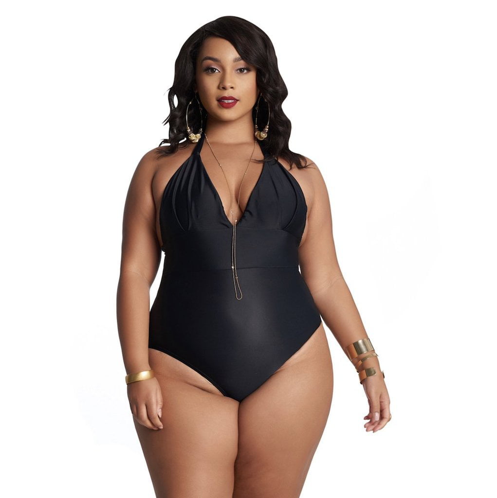 Women Deep V Neck One Piece Swimsuits Criss Cross Ruched Tummy Control  Swimwear Halter Bathing Suit - Black 