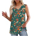 thumbnail image 1 of Women Deep V Neck Sleeveless Tee Floral Pleated Tank Tops Fltter Hem Camisole Oversized Tunic Blouses Trends Fashion Cami Going Out Summer Blouse, 1 of 7
