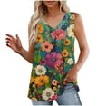 thumbnail image 1 of Women Deep V Neck Sleeveless Tee Floral Pleated Tank Tops Fltter Hem Camisole Oversized Tunic Blouses Trends Fashion Cami Going Out Summer Blouse, 1 of 7