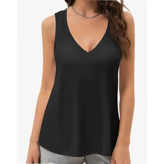 Women Deep V Neck Tank Top Sleeveless Flowy Shirt Summer Loose Tank Top for Women