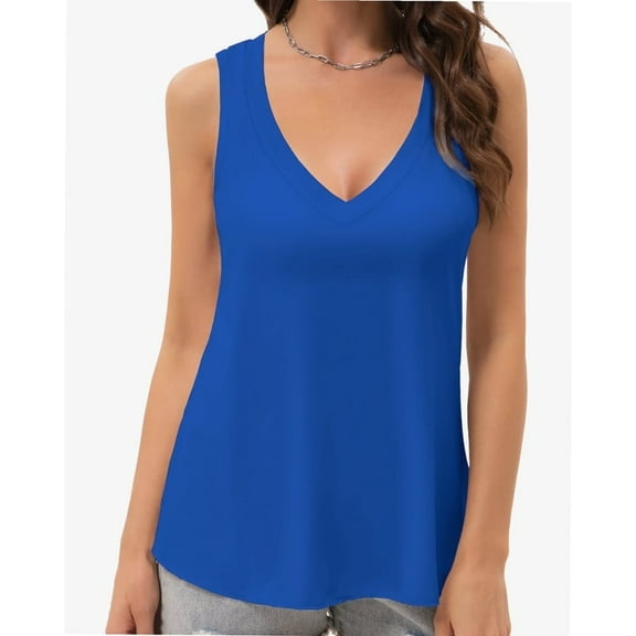 Women Deep V Neck Tank Top Sleeveless Flowy Shirt Summer Loose Tank Top for Women