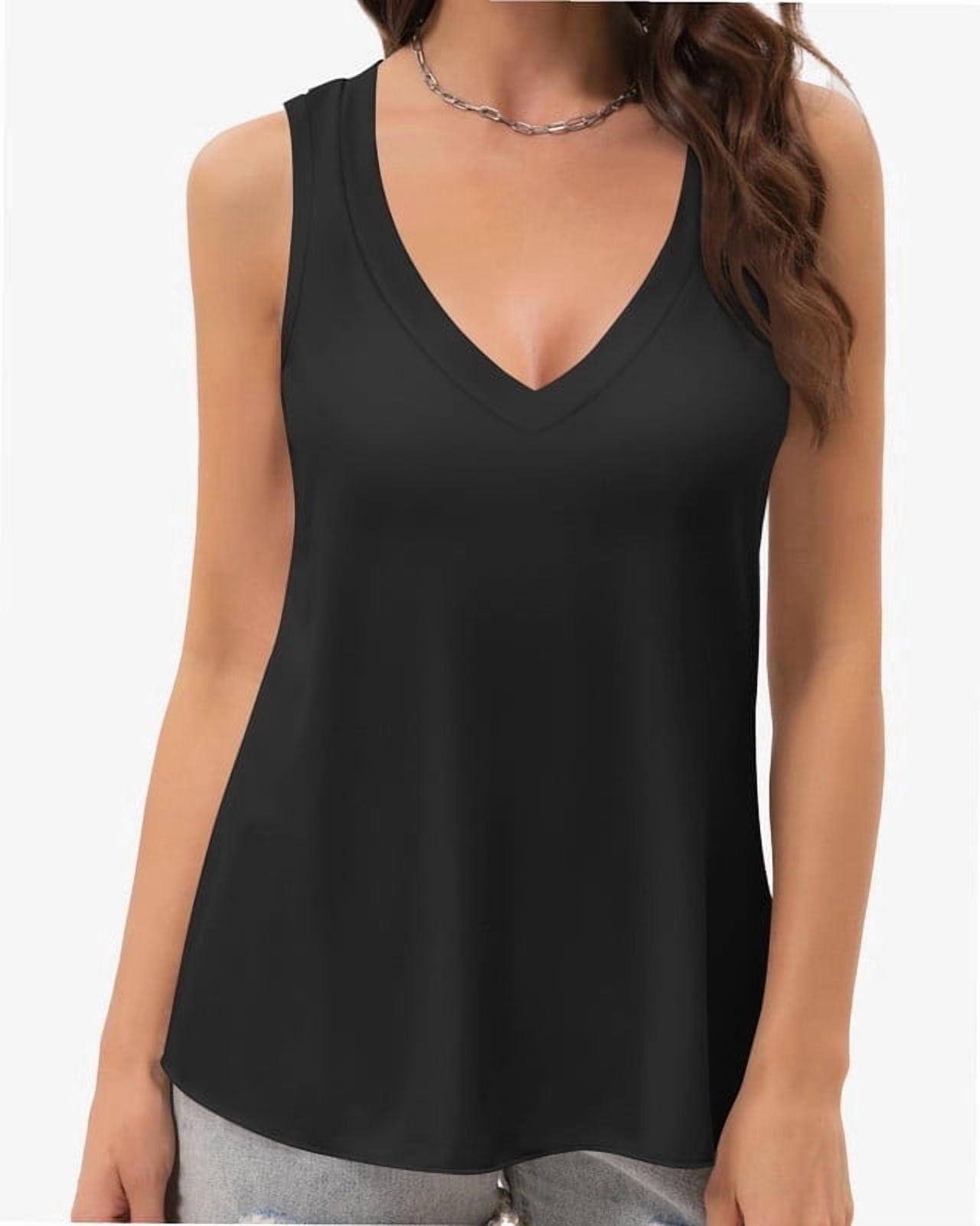 Women Deep V Neck Tank Top Sleeveless Flowy Shirt Summer Loose Tank Top ...