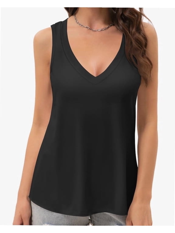 Women Deep V Neck Tank Top Sleeveless Flowy Shirt Summer Loose Tank Top for Women