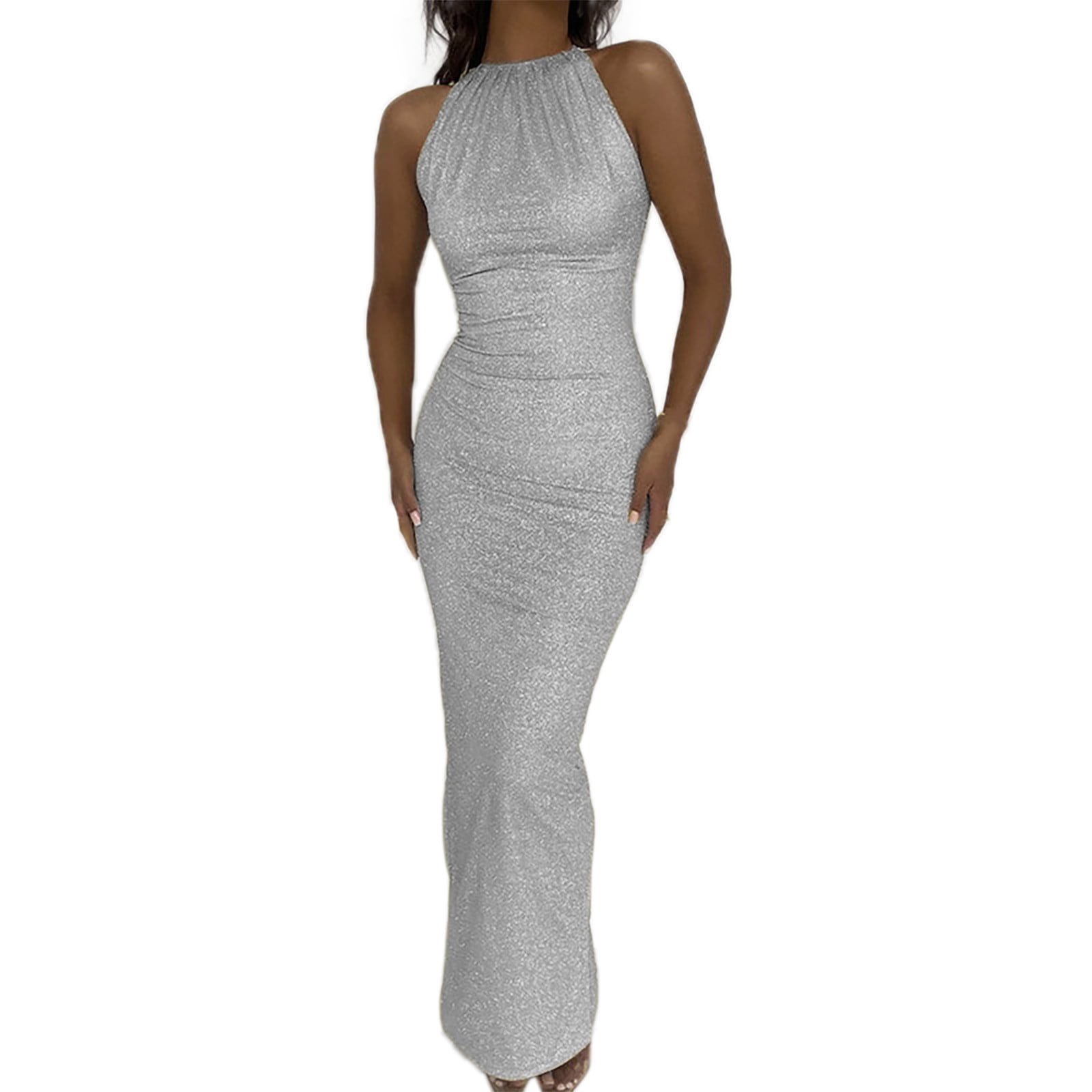 Women Deep V Sequins Wrap Ruched Sleeveless Party Dress plus