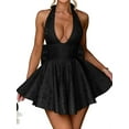 thumbnail image 1 of Women Deep V Sleeveless Halter Neck Bow-Knot Evening Cocktail Long Dress Black XL, 1 of 6