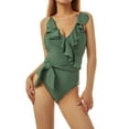 thumbnail image 1 of Women Deep V-neck Padded Swimwear Sleeveless Ruffled Hem Tummy Control One-piece Bathing Suit, 1 of 8
