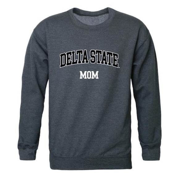 Women Delta State University Statesmen Mom Crewneck Fleece, Heather Charcoal - Medium