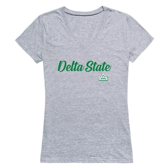 Women Delta State University Statesmen Script T-Shirt, Heather Grey - Medium
