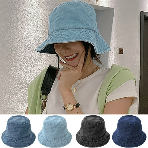 Women Demin Bucket Hat Washed Jean Fisherman Cap for Men Women Wide Brim Lightweight Unisex Beach Sun Hats