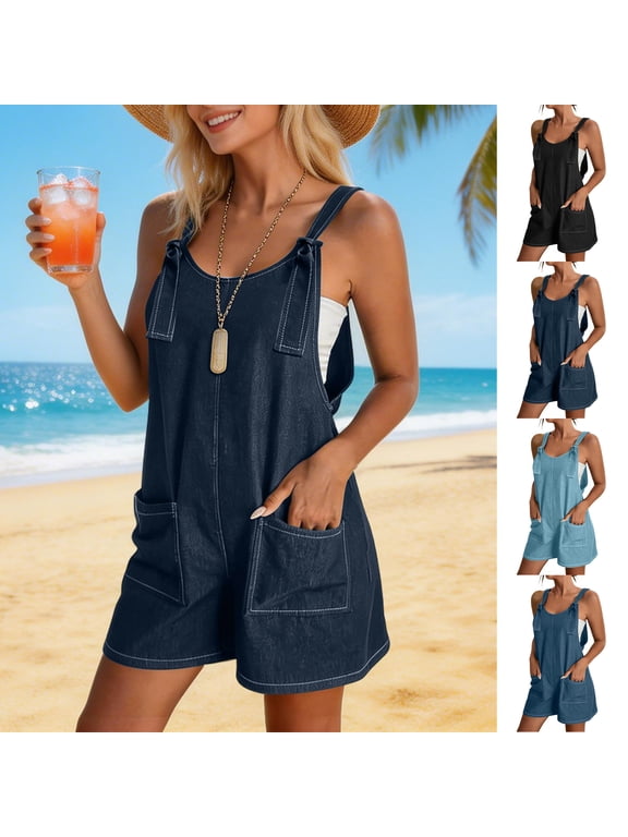 Women Denim Bib Shorts Overalls Suspender Romper Shorts Casual Wide Leg Jumpsuit Shortalls With Pocket Light Blue XL