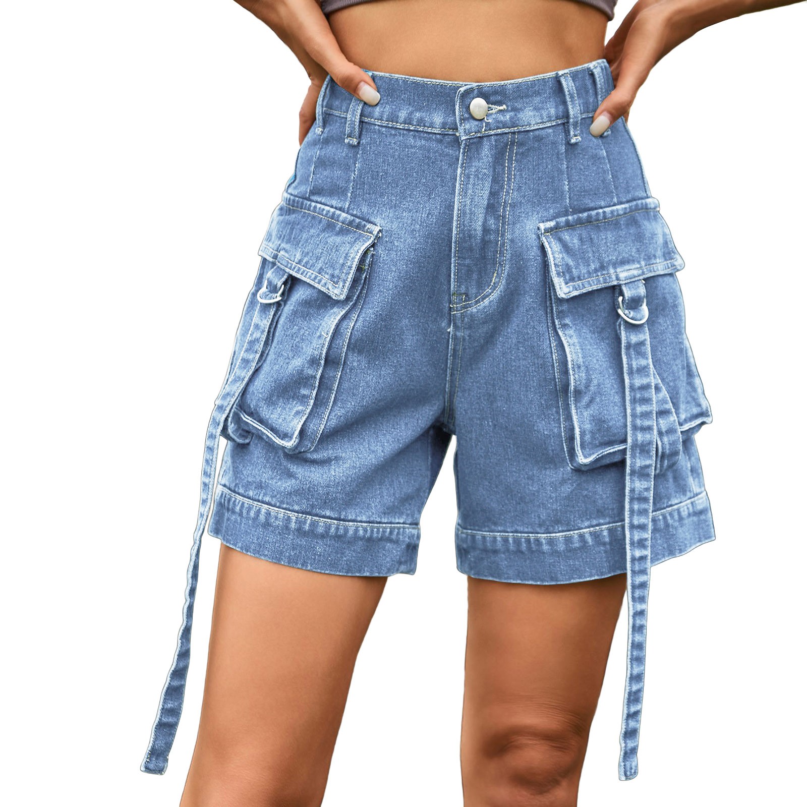 Women Denim Cargo Shorts Summer Casual Shorts High Waist Short Fashion Streetwear Jeans