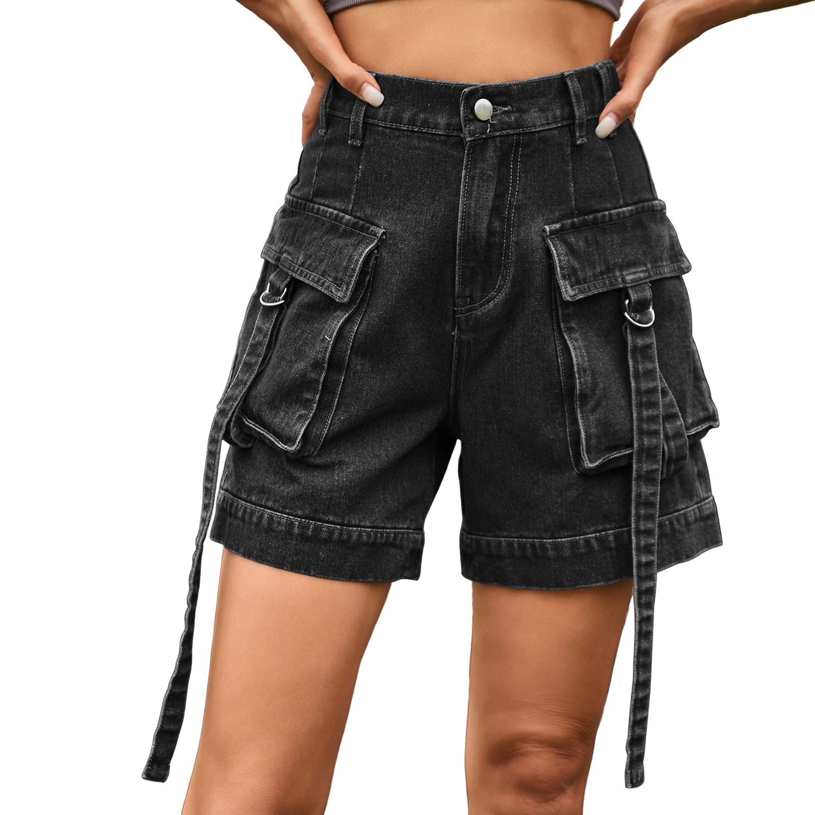 Women Denim Cargo Shorts Summer Casual Shorts High Waist Short Fashion Streetwear Jeans