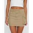 thumbnail image 1 of Women Denim Cargo Skirt Mini Low Waist Button Bodycon Flap Pockets Skirts, 1 of 6