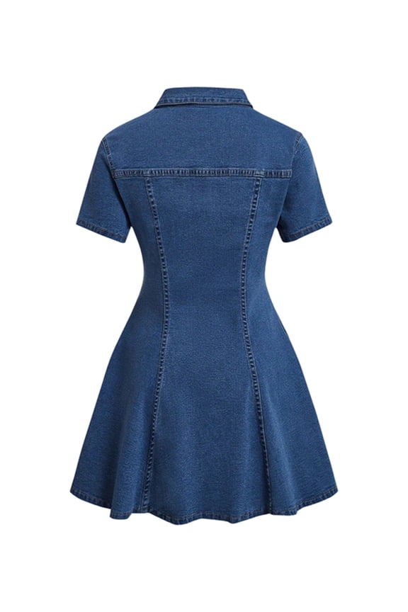 Women Denim Dress Button Down Close Short Sleeve A-Line Cotton Jean Dress XXL