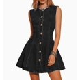 thumbnail image 1 of Women Denim Dresses Jean Sleeveless Button Down Mini Tank Casual Babydoll Dresses, 1 of 6